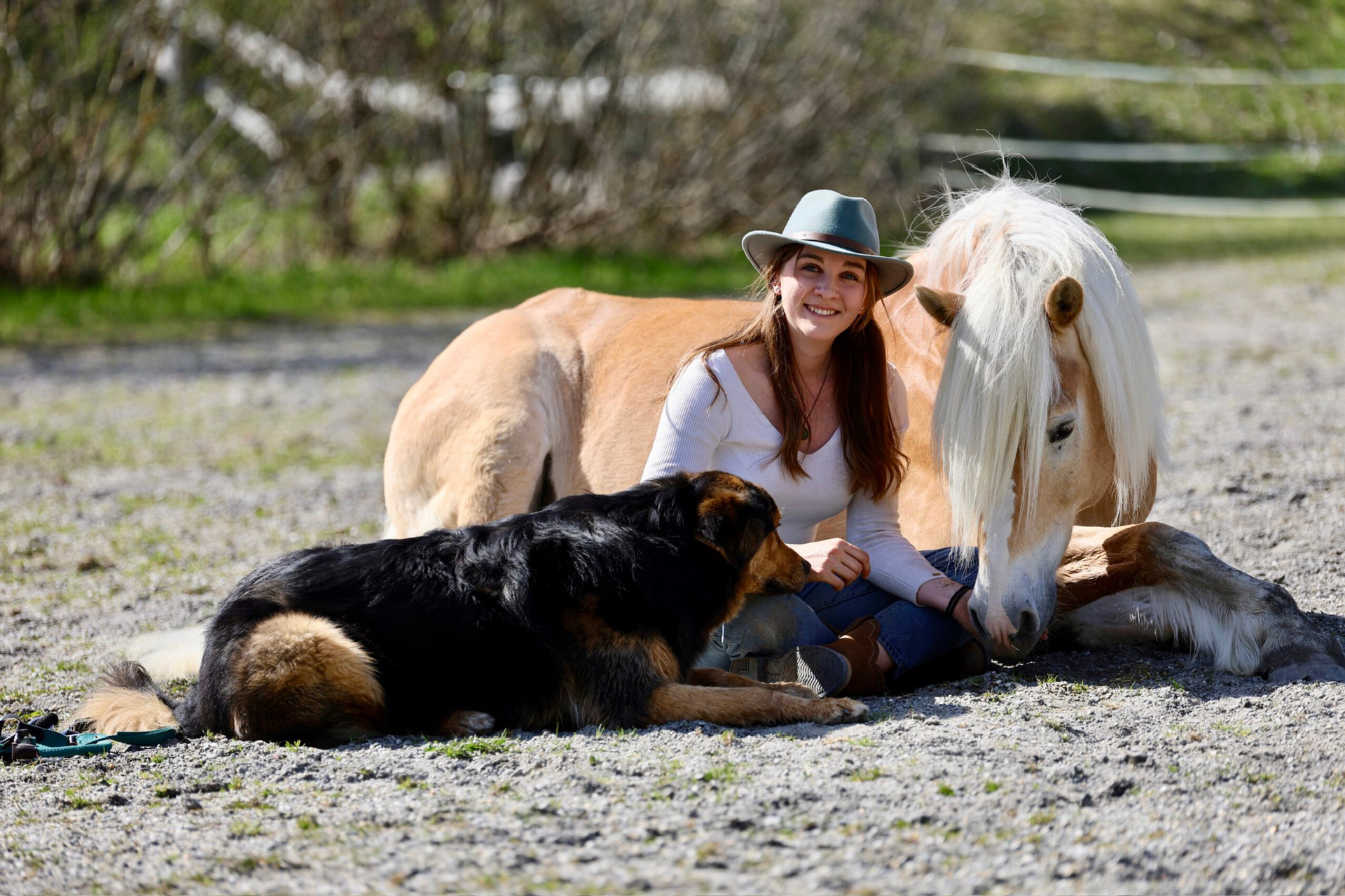 Alena Trojer zusammen mit ihrem Hund und ihrem Haflinger